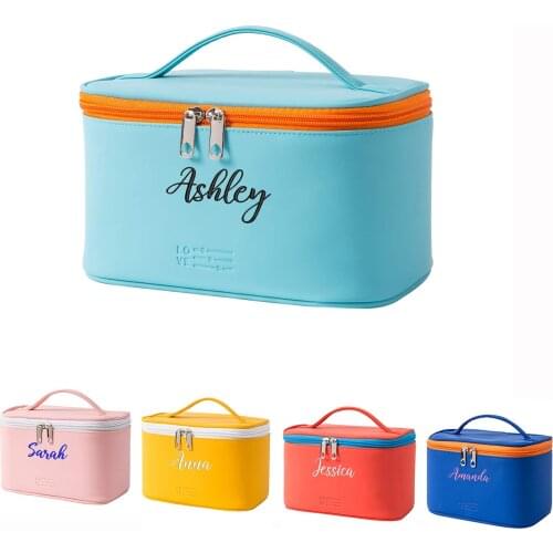 Personalized Makeup Bag Embroidery Name Portable Travel Cosmetic Bag for Women Pouch PU Leather Waterproof Gift for Bridesmaids