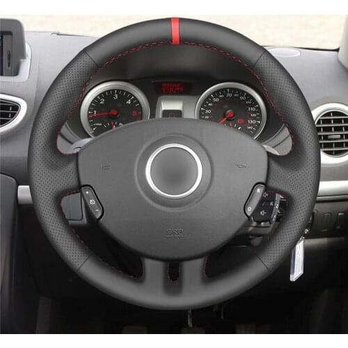 Hand-stitched Red Marker Black PU Artificial Leather Car Steering Wheel Cover for Renault Clio 3 2005-2013 Clio 3 2005-2013