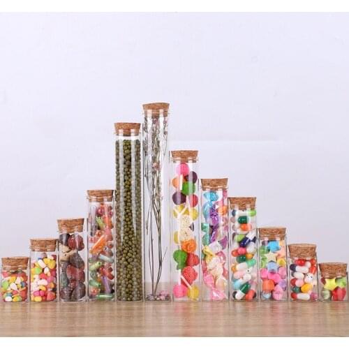 1000pcs Transparent Clear Glass Bottles Corks Cover Test Tube Jars Bottles for Sand Liquid Glycyrrhiza Food Grade Safety Bottles