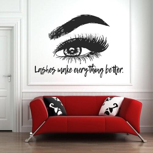 Lashes Make Everything Better Vinyl Wall Decal Eyelashes and Brows Window Stickers Beauty Salon Wallpaper Art Decoration LL2136