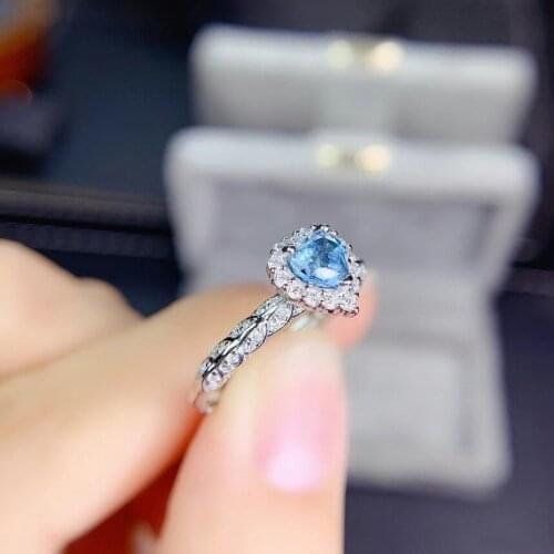 Luxury Heart Shape Blue Gems Zircon Bridal Rings for CZ Crystal Engagement Ring Wedding Band Promise Ring Women Jewelry Gifts