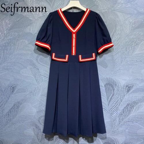 Seifrmann New 2021 Summer Women Fashion Runway Party Midi Dress Lantern Sleeve High Waist Elegant Ladies A-Line Dresses Vestidos