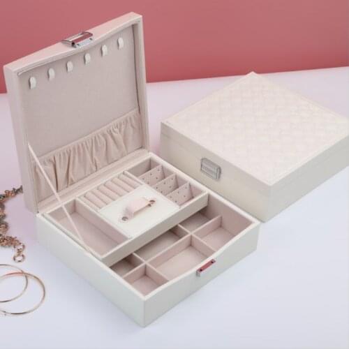 Kaseger New Pu Leather Double Jewellery Box Simple System Girl Earrings Necklace jewelry Storage Box Gift