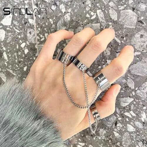 Sindlan 4Pcs Punk Silver Color Chain Rings for Women Simple Hip Hop Geometric Set Stranger Things Couple EMO ZA Fashion Jewelry