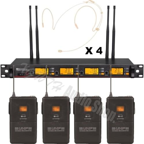 UHF Wireless Microphone System 4 Beige Skin Head Wearing Wired Hook Headset Cordless Microphone Mic With Receiver