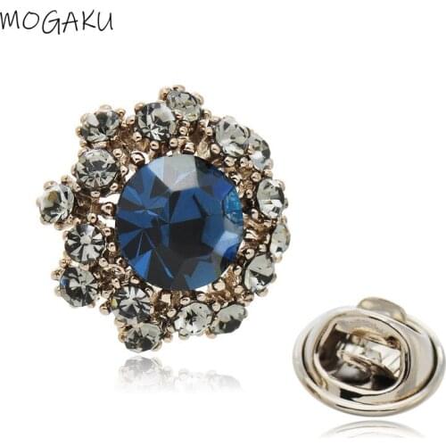 MOGAKU Fashion Blue Crystal Brooches Mini Lapel Pins for Ladies Office Casual Accessories Women Classic Rhinestone Cute Brooch