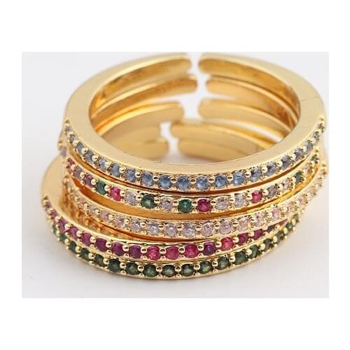 Womens Jewelry Micro Pave Cz Zircon Crystal Wedding Band Eternity Stacking Rings Rainbow 18K Gold Plated Anniversary Band Ring