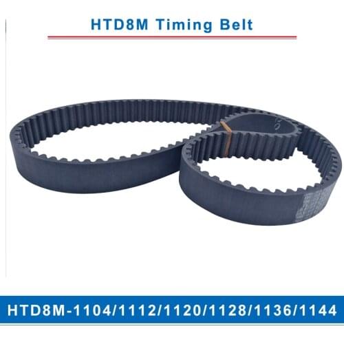 Timing belt HTD8M-1104/1112/1120/1128/1136/1144 teeth pitch 8mm circular teeth belt width 20/25/30/40mm for 8M timing pulley