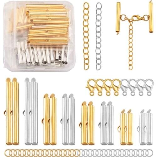 240pcs/box Mixed Color Iron Slide On End Clasp Tubes Jewelry Chain Extender Links With Jump Rings Lobster Claw Clasps Accessorie