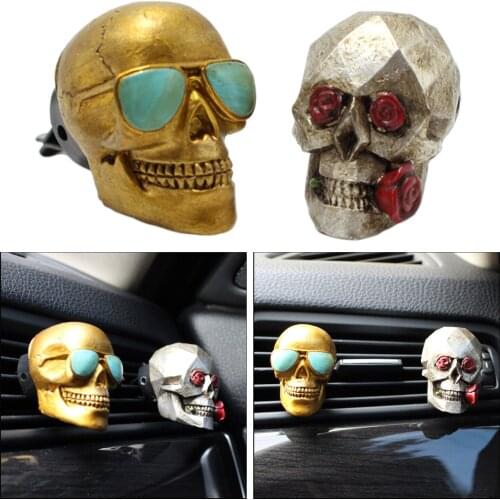 2pcs Skull Car Air Vent Decor Automobiles Vehicles Air Conditioner Rose Scent Air Freshener Fragrance Clip Accessories