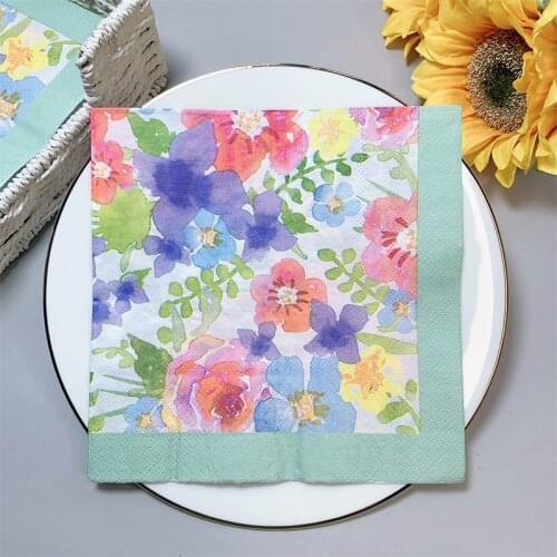 20Pcs/Pack Floral Table Decoupage Paper Napkins Flower Napkin Paper Tissues for Wedding Birthday Party Supplies Wholesale