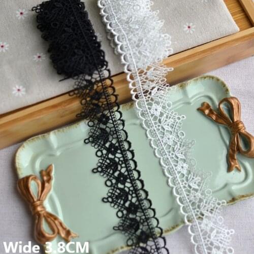 3.8CM Wide White Black Cotton Hollow Out Floral Embroidery Lace Material Fringe Ribbon Dress Guipure Applique DIY Sewing Supply