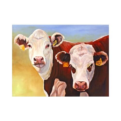 36" inch large two Hereford Cows oil painting # TOP original art ## 100% handpainted ART OIL PAINTING -accept custom animal art