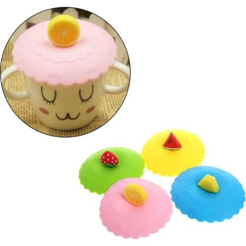 4Pcs Decor Cups & Saucers Cute Fruit Cup Cover Silicone Anti-dust Coffee Suction Seal Lid Cap Airtight Sealed Cup Cover
