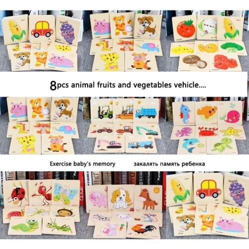 8pcs Baby Toys Wooden 3d Puzzle Tangram Shapes Learning Cartoon Animal Intelligence Jigsaw Puzzle Toys For Children Educational