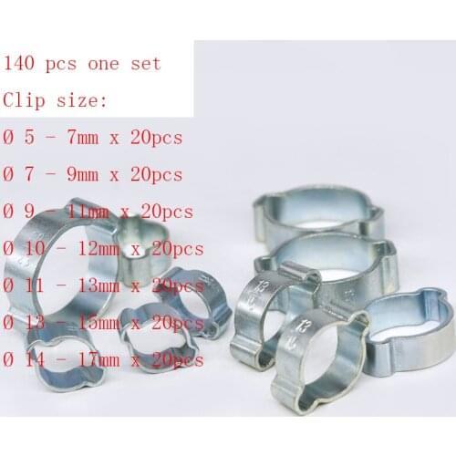 Free shipping pipe clamp MTGATHER 140PCS Assorted Double Ear O Clips Steel Zinc Plated Hydraulic Hose Fuel Clamps New Arrival