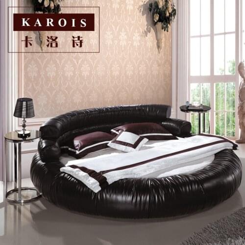 Big adult bedroom furniture modern style leather king round bed