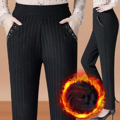 Plus size 5XL 6XL Middle-aged Women Pants Elastic High Waist Casual Atumn Women Trousers Loose Winter Warm Straight Pants