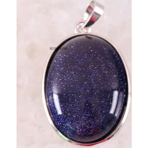 1Pcs Natural Stone Oval CAB Cabochon Bead Blue Sandstone Pendant For Necklace K655