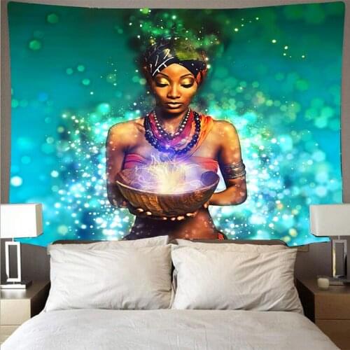 Black Art Tapestry Afro African American Woman Hippie Hip Hop Girl Wall Hanging Cloth Tapestries Boho Bedroom Rug Couch Blanket
