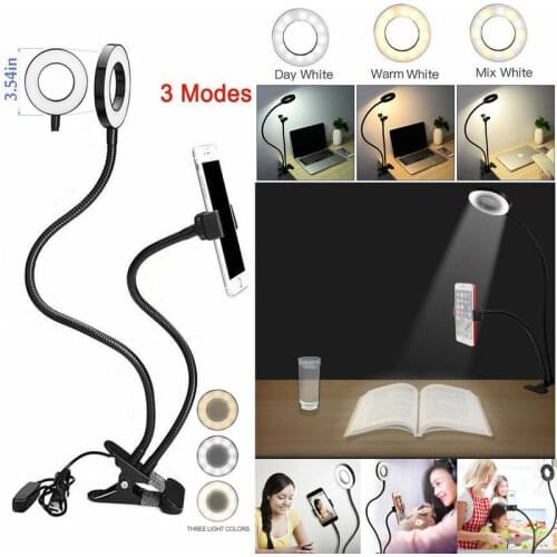 Phone Holder Tripod Selfie Flash Ring Light + Mobile Phone Holder 24 LED Camera 2 in 1 Flexibl Long Arm USB Clip for Live Stream