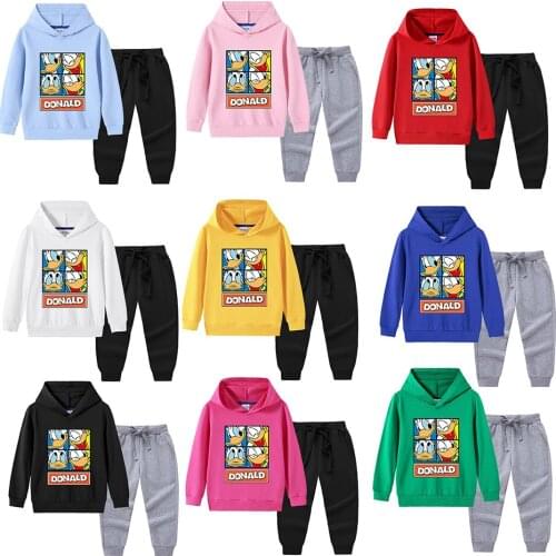 Childrens Hoodies Sweatshirt Suits Cartoon Mickey Minnie Fleece Tracksuit Casual Two Pieces Girls Boys Jacket Sweatpants