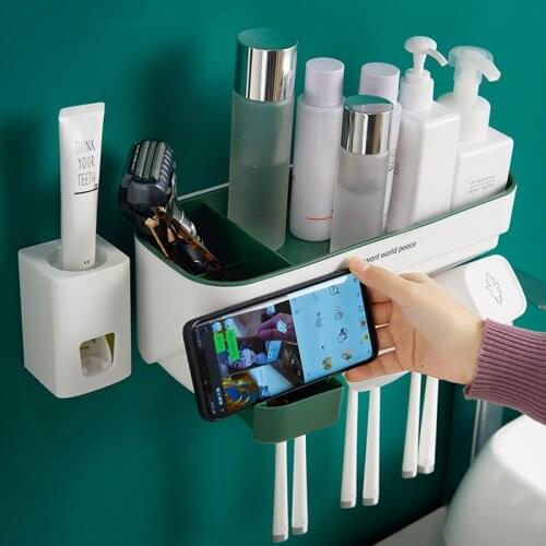 Storage Bathroom Accessories Convenient Cup Toothpaste Toothbrush Holder Punch free Automatic Saving Home Toothpaste Dispenser