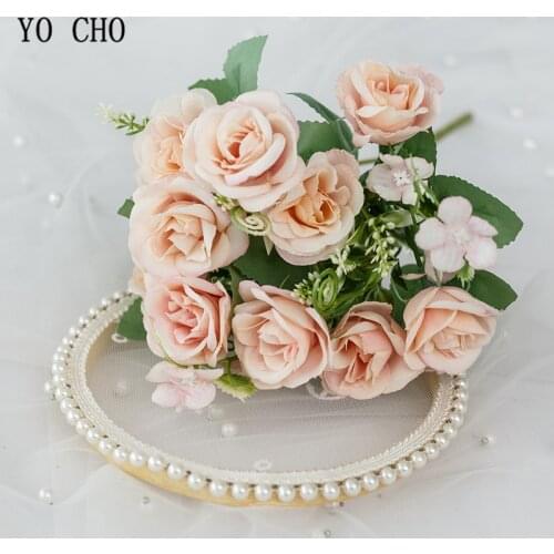 10 Heads Spring Roses Silk Artificial Bunch Fake Roses Flowers for Home Desk Wedding Wall Table Party Decor Imitation Rose Flore