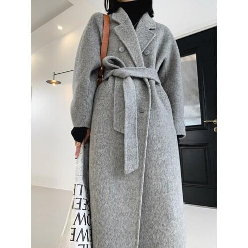 Limited 680 high-end Alpaca cashmere elegant temperament medium long double-sided cashmere coat tweed coat womens Korean