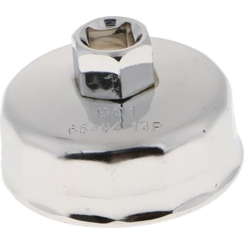Oil Filter Cup Wrench Housing Tool Remover Cap Oil Grid, Dia 64mm,14 Flutes, Steel and Chrome Plated, for Toyota