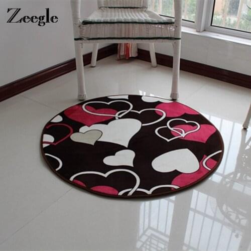 Zeegle Heart Pattern Round Carpet For Linving Room Floor Mat Kid Room Anti-Slip Bathroom Mat Home Decoration Door Area Rug