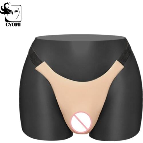 CYOMI Hot Thong Vigina Panties Underwear Men Hiding Gaff Silicone Thong with Catheter for Crossdresser Transgender Drag Queen 1G