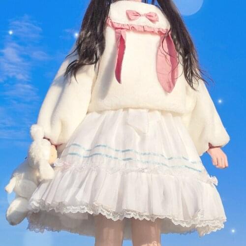 Japanese Style Cute Rabbit Ears Sailor Collar Plush Lolita Fleece Padded Coat Female Autumn and Winter sweet lolita coat
