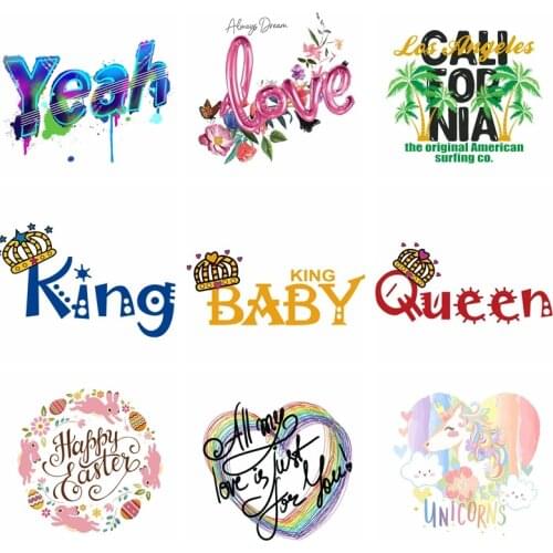 Letter Patches Iron On Transfers For Clothing Stripe Thermal Stickers Flower Appliques Heat-Sensitive On Clothes DIY On T-Shirt