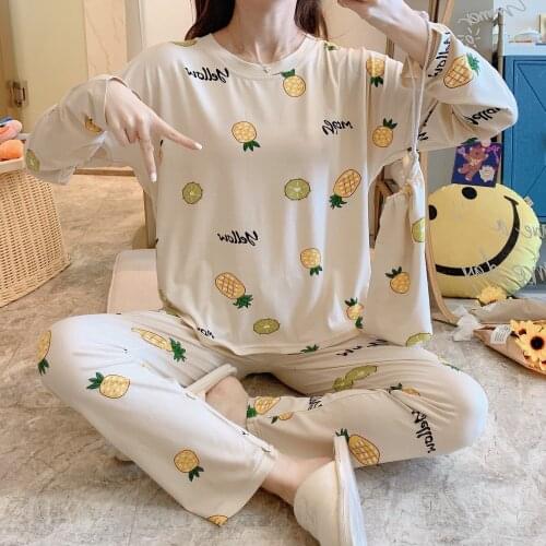 2020 New Cotton Cartoon Pajamas Set Women Nightwear Long Sleeve AND Pants Homewear Ladies 2020 Summer Casual Home Clothes Female