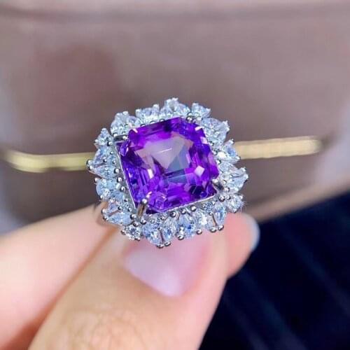 New Coming 100% Real And Natural Amethyst ring 925 sterling silver Purple crystal rings For women or men