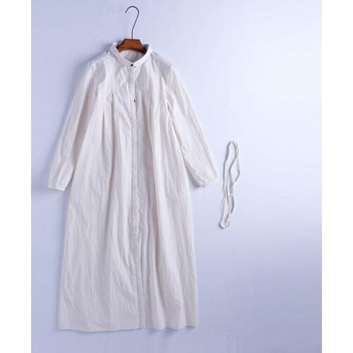 Original 19 spring and autumn new tofu white high density fine cotton small Lapel single row button shirt dress