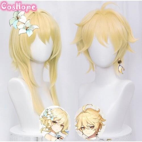 Genshin Impact Traveler Cosplay Aether Lumine Blond Wig Cosplay Anime Wigs Heat Resistant Synthetic Wigs Halloween for Girls