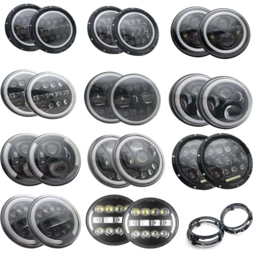 2pcs 7" LED Headlight with Halo Daytime Running Light For Jeep JK VAZ 2121 Lada Niva 4x4 7" LED Headlamps with Amber Turn Signal