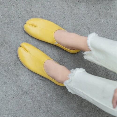 PXELENA Designer Candy Color Women Genuine Leather Split Toe Flat Shoes 2020 Spring New Pig Feet Tabi Ninja Soft Loafers Grandma