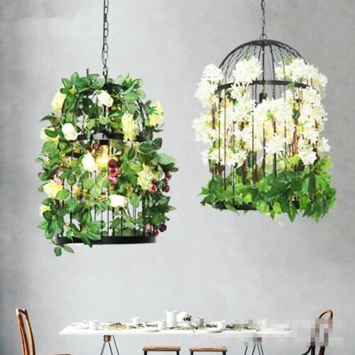 Romantic Restaurant Pendant Lamp Artificial Plants Flowers Decoration Lighting Coffee Shop Bar Pendant Lights E27 Home Lamp