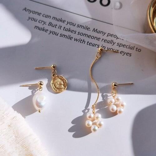 Earrings for Women Fashionable Natural Freshwater Pearl Earrings Asymmetric Geometric Pendant Earrings Jewelry Wholesale