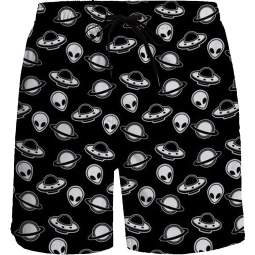 Alien Space Ship Printing Shorts Mens Casual Baggy Fashion Shorts Pants Breathable Quick Dry Beach Pants Running Sports Shorts