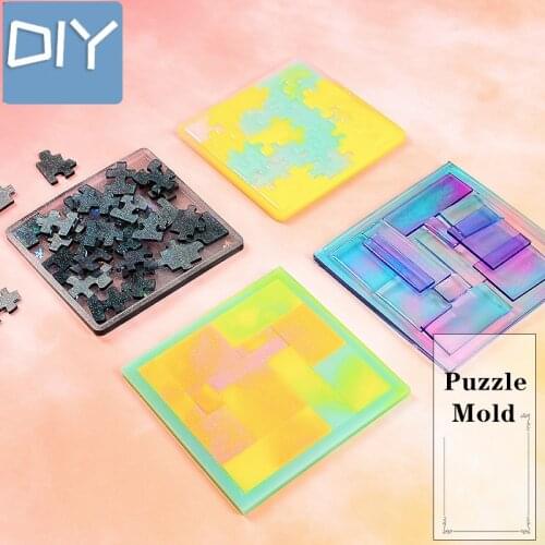 Geometric Puzzle Silicone Mold Crystal Transparent Square Resin Mold Table Game Handcrafted Mold For Resin DIY Making Gifts