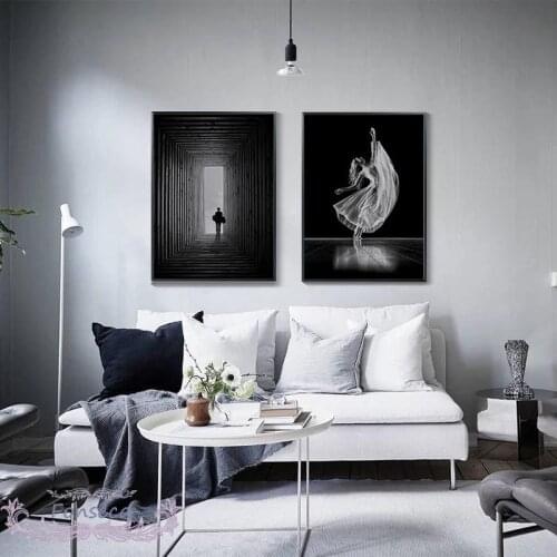 Modern Black White Canvas Abstract Fashion White Veil Dance Girl Poster and Print Bedroom Decoration Wall Art Unframed Pictures