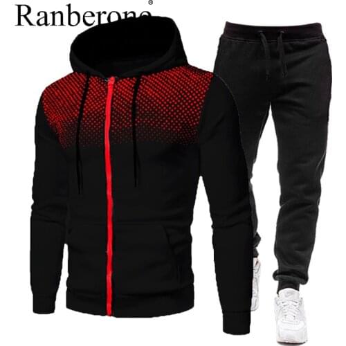 Ranberone Chinese Style Tracksuit Men Zipper Hoodie Men Clothing Pocket Trousers Mens Suit Trend Jacket Sportswear Gym Clothes
