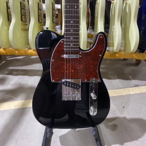 TELE Electric Guitar Black Body Rosewood Fingerboard Red Tortoise Shell High Quality Guitarar Free Shipping