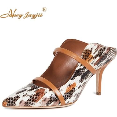 Stiletto High Heels Mules Snakelike Brown Slippers Ladies Shoes For Woman Circus Totem Big Size 45 13 NANCYJAYJII Summer Funky