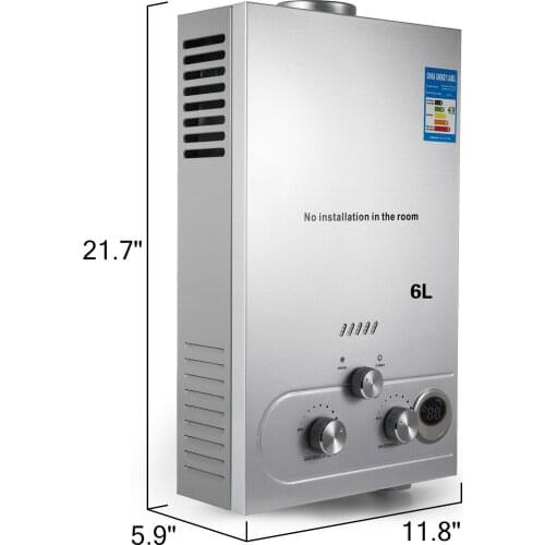 VEVOR 6L Propane Hot Water Heater 1.6GPM Stainless Steel Use Liquefied Propane Gas,Shower Head Kit
