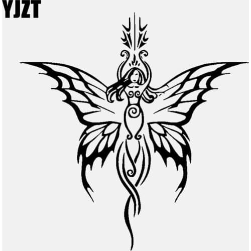 YJZT 15CM*15.9CM Decor Art Vinyl Car Sticker Decal Tribal Tattoo Butterfly Girl Black/Silver C24-0301